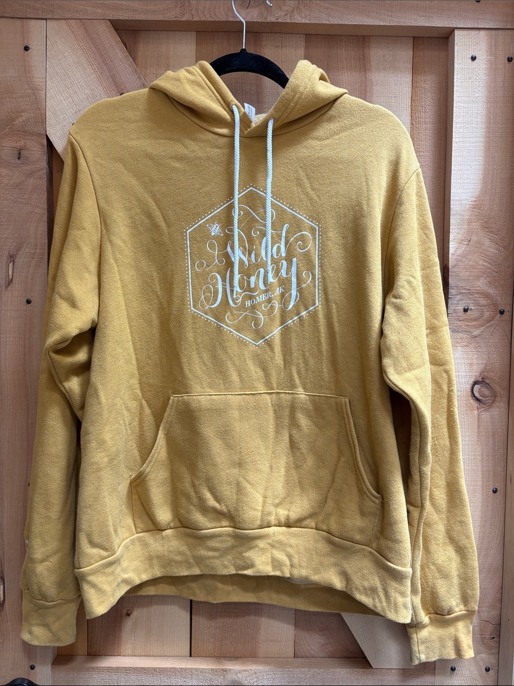 Bella Canvas Women's Crewneck Hoodie in Mustard Yellow with White Logo